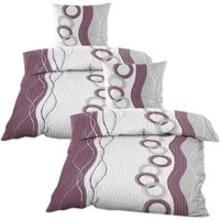 Casa Colori Bettwäsche Seersucker Bettwäsche Garnitur 135x200 RV Violett Weiss Kreismuster, Seersucker, 4 teilig, Seersucker 135x200 cm mit Reißverschluss Kreise Violett Grau