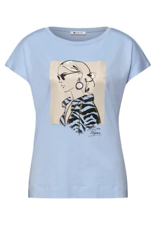 Street One - Lässiges T-Shirt mit grafischem Print blau - Gr. - 36