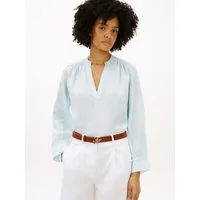 Tommy Hilfiger Langarmbluse ESSENTIAL LINEN V-NECK LONGSLEEVE BLOUSE mit gerafften Schultern, Relaxed Fit