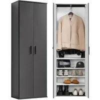 mokebo Mehrzweckschrank Der Lange (60x180 cm, mit einer Kleiderstange & Schuhfächern) Made in Germany, Garderobenschrank, Schuhschrank in Anthrazit