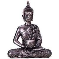 MF Buddhafigur Buddha Teelichthalter Silber Meditative Dekofigur m. Glitzerverzierung (1 St)