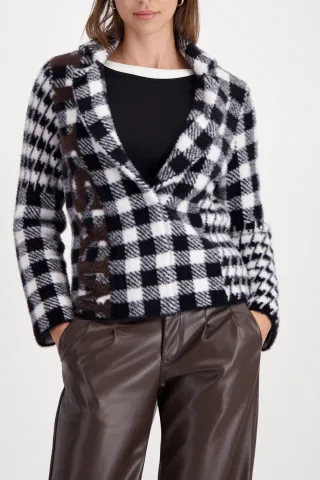 monari - Strickjacke mit Mustermix schwarz gemustert - Gr. - 42
