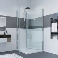 IMPTS Eckdusche Duschkabine Eckeinstieg Pendeltür Doppelt Schwingtüre, BxT: 70x70 cm, Sicherheitsglas, Set, mit hochwertigen Aluminiumprofilen in chrome, Doppelt Schwingtür Pendeltür Duschwand Duschabtrennung