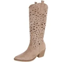 Ital-Design Stilvolle Stiefel mit Aussparungen für Damen, ideal für Frühjahr Sommerboots (91117053) Blockabsatz Stiefel in Hellbraun