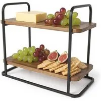 Cheffinger Servierständer Servierständer aus Bambus & Metall – 2-stöckig, Bambus, Metall, (3-tlg), für Kuchen, Brunch & Party