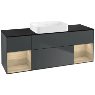 Villeroy und Boch Finion Waschtischunterschrank G742PCHG 160x60,3x50,1cm, Regale Oak Veneer, Midnight Blue Matt Lacquer