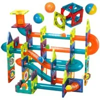 ISO TRADE Kugelbahn Magnetische Bausteine 3D, (Spar-Set, kompatibel), Flächige und räumliche Strukturen sowie dynamische Kugelbahnen