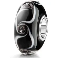 Materia Bead Glasperle Schwarz Linien Silberperlen 46, Hülse aus 925 Sterling Silber