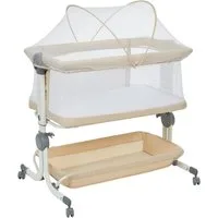 GarveeMore Babybett 3-in-1 Mit Wiege,Höhenverstellbar in 6 Stufen Mit Rollen, Beistellbett Atmungsaktivem Netzgewebe,Moskitonetz Großem Stauraumkorb