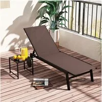 COSTWAY Gartenliege, 2 St., Liegestuhl-Set verstellbar mit Tisch, Rollen