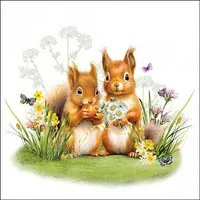 Ambiente Luxury Paper Products Papierserviette, Servietten Papier 33x33cm 3-lag mit Eichhörnchen & Blumenwiese 20 Stk.