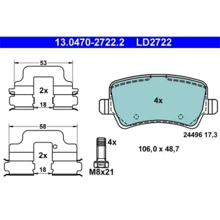 ATE Bremsbel?ge hinten Ford Land Rover Volvo 13.0470-2722.2