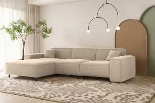 Ecksofa Designersofa GLORIA in Stoff Tiffani Beige Ottomane Links