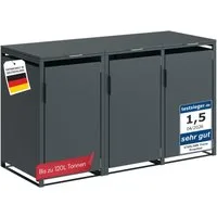 STEELSØN Mülltonnenbox Thoria 120 L aus verzinktem Stahl (Anthrazit, verfügbar mit 1, 2, 3, 4, oder 5 Türen), für 3 Mülltonnen, mit magnetischem Türgriff