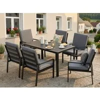 MeXo Gartenlounge-Set Gartenmöbel Set mit Esstisch, (Gartenessgruppe Set 6 Personen, Aluminium, wetterfest, hoher Sitzkomfort), mit pflegeleichte Polywood-Tischplatte, bis 140 kg belastbar