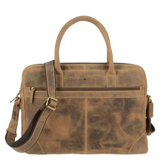 Damen Businesstasche Leder antikbraun 41x29cm A4 | Greenburry Vintage Aktentasche mit Notebookfach 33x24cm. Elegante Arbeitstasche mit Trolleyband.