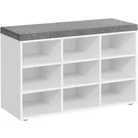 VASAGLE Schuhbank Schuhregal mit Sitzfläche, Sitzbank mit Stauraum, Kissen, 9 Fächer, verstellbare Ablagen, für Wohnzimmer, Flur, 30,3 x 78,5 x 48 cm