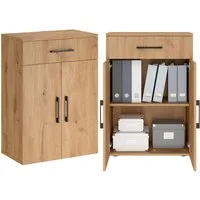 Bellamio Mehrzweckschrank Apol 88 cm hoch (2 Fächer & 1 Schublade, Eichenoptik) Büroschrank verfügbar mit & ohne Schublade