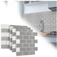 FIVMEN Küchenrückwand 30cmx30cm Fliesenaufkleber Küche PVC Klebefliesen mit Glänzend, Selbstklebendes Wasserdichtes, Wandfliesen Dekor, Grau