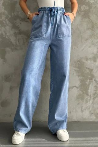Elastische Taillen-Streifenhose aus Baumwolle