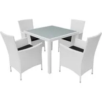vidaXL Garten-Essgruppe, 5-tlg. Gartengarnitur Poly Rattan Cremeweiß
