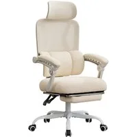 UEV Bürostuhl Ergonomisch mit Fußstütze mesh Dynamischer Lordosenstütze (Homeoffice Stuhl, Drehstuhl, Schreibtischstuhl), neigbar bis 135°, bis 150 kg belastbar, atmungsaktiver Stoff