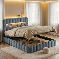 PXloue Polsterbett Doppelbett Jugendbett (ohne Matratze), Stauraumbett, Bettkasten, LED-Beleuchtung, USB-Anschluss, 180x200 cm