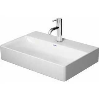 Duravit DuraSquare Waschtisch geschliffen 2356600014 60x40cm, ohne Überlauf, mit Hahnlochbank, 2 Hahnlöcher, weiß