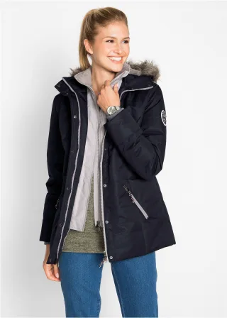 bonprix Winterjacke in 2-in1 Optik, schwarz, Gr.44, Praktische Jacke mit Kapuze, wattiert
