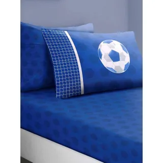 Floso - Spannbetttuch-Set, Fußball (Blau/Weiß)