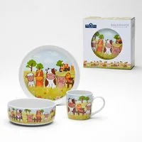 van Well Kindergeschirr-Set Kinderset Bauernhof, 3-teilig, Geschirr-Set, Service (3-tlg), 1 Personen, Porzellan, mit farbenfrohem Dekor, spülmaschinen- und mikrowellengeeignet