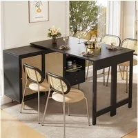 Flieks Bartisch 360° drehbar (Set, 1-St., klappbare Tischplatte 40-80cm Tiefe/120-187cm Breite), ausziehbar Stehtisch mit Sideboard Esstisch mit Rattan-Schiebetür