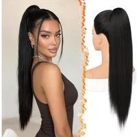 LuxusKollektion Kunsthaar-Extension Pferdeschwanz Ponytail Haarteil Kordelzug Clip Comb Schwarz 70cm