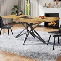 KLAM HOME Esstisch Ausziehbarer Esstisch 120 (160) x 80 cm, ausziehbarer Küchentisch (Frühstückstisch, sternförmige Tischbeine, schwarze Eisenbeine), Tischplatte aus Walnussholz/Marmorimitat