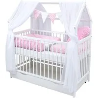 Baby-Delux Komplettbett Hausbett Babybett Schublade Schutzgitter Beißschienen Komplettset, 11-tlg., Kinderbett 60x120 cm weiß, Bettset verschiedene Designs