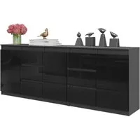 Furnica Kommode MIKEL, 6 Schubladen und 3 Türen - Anthrazit Grau H75cm B200cm T35cm