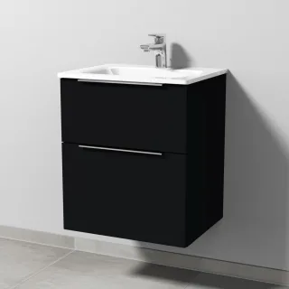 Sanipa 3way Glas-Set Glas-Waschtisch und Unterbau mit 2 Auszügen, Schwarz-Matt UF20008