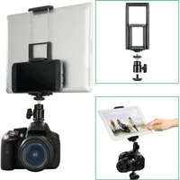 Hama Blitzschuh-Adapter 1/4" + Smartphone Tablet Halter Kamerastativ (2in1 Halterung Stativ Kugelkopf Kaltschuh Aufsatz Kamera DSLR SLR)