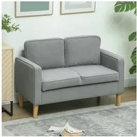 HOMCOM 2-Sitzer Modern Polstersofa mit 2 Wurfkissen Stauraum Massivholzfüßen, Couch 1 Teile, aus Corduroy für Wohnzimmer, Schlafzimmer, Hellgrau 117 x 63 x 79 cm