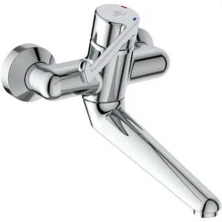 Ideal Standard CeraPlus Wand-Waschtischsicherheitsarmatur B8316AA Bedienhebel 180 mm, Ausladung 258 mm, nicht absperrbar, verchromt
