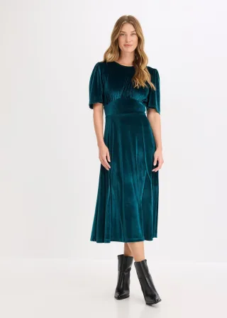 bonprix Midikleid aus softem Samt, petrol, Gr.36/38 (S), feminines Midikleid aus softem Samt mit weitem Rock und Flügelärmeln, aus Samt