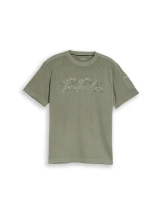 Tom Tailor - T-Shirt mit Waffelstruktur greyish shadow olive - Gr. - XL