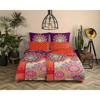 hip Wendebettwäsche Sherhia, Satin, 2 teilig, Satin, Reißverschluss, Wendeoptik, Mandala, Orange, Lila