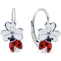 Goldene Hufeisen Paar Ohrhänger Mädchen Kinder Marienkäfer Kleeblatt Ohrringe aus 925 Silber (1 Paar, inkl. Etui), Kinderschmuck
