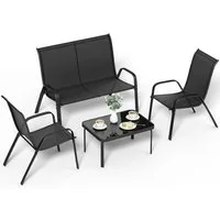 TLGREEN Gartenlounge-Set 4-teiliges Gartenmöbel Set, (Wetterfeste Sitzgruppe mit 1 Gartenbank, 2 Stühlen & 1 Glastisch, Textilene Outdoor Lounge), Modern Balkonmöbel für Kleiner Balkon Terrasse Garten