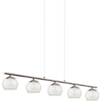 EGLO Hängeleuchte ROMAGNESE Pendellampe, Stahl und Glas, IP20, Esstischlampe, Lampe, LED fest integriert, Warmweiß, Hängeleuchte, L90 x B10,5 x H110, nickel-matt, 5X3,3W inkl.