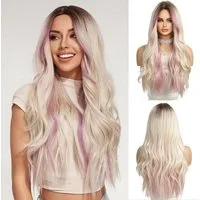 LuxusKollektion Kunsthaarperücke Ombre Blonde Perücke mit Rosa Lila Highlight für Frauen Lockige