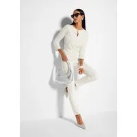 MADELEINE Strickpullover Basicpullover mit Dekoelement Sommershirt mit Rundhals mit Schlitz und 3/4-Arm