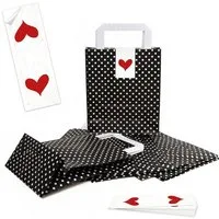 Logbuch-Verlag Geschenkbox 25 schwarz weiß gepunktete Henkeltüten Papiertüten + 25 Banderolen zum