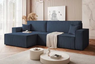 Ecksofa Schlafsofa Sofa ADARA MAX in Stoff Poso Blau Ottomane Links